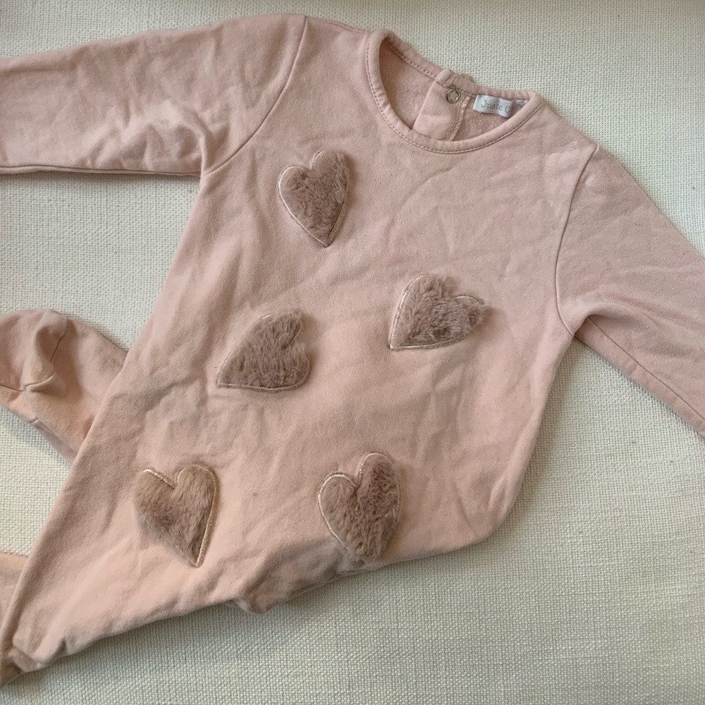 Juste Cle Furry Pink Heart Footie, 6 Months
